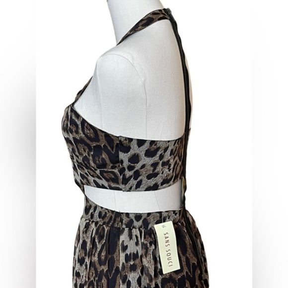 Sans Souci Leopard Print Halter Maxi Dress Cut-Out Leopard Print Size Small NEW - Picture 6 of 10